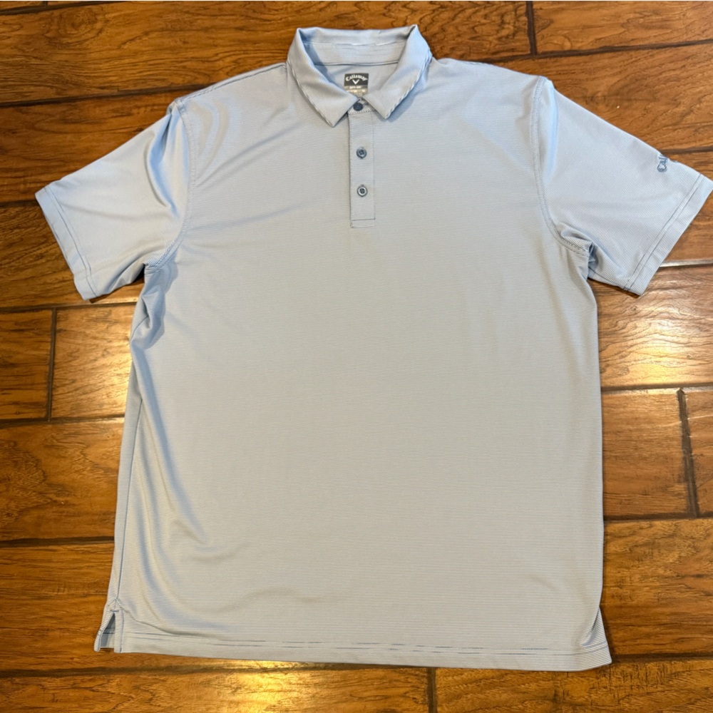 Callaway golf polo shirt mens XL blue striped Opti Dri performance stretch nice!